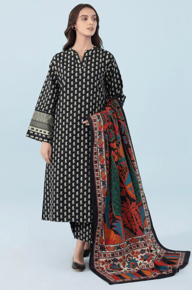 Winter Stitched 3Pcs Printed Khaddar Suit – RTW015 - | BlueFery