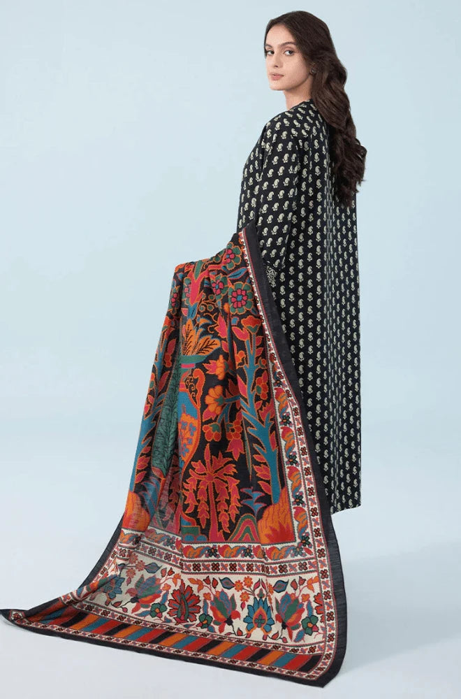 Stitched 3PC Khaddar Embroidered Shirt with Khaddar Printed Dupatta and Trouser – RTW015